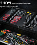 48 Piece Magnetic Wrench Organizer Set With Metric And SAE Labels For Tool Drawers, neatly organizing wrenches in a tool drawer.