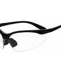 Magnifying Safety Glasses With UV Protection Z87.1 Frame 1.50 Diopter Lens, side view showing black frame and clear lenses
