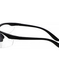 Side view of Magnifying Safety Glasses With UV Protection Z87.1 Frame 1.50 Diopter Lens with black wrap-around frame.