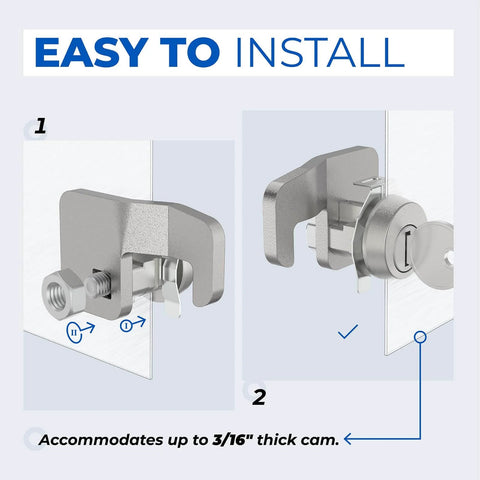 Durable mailbox lock cam replacement with broad compatibility for CompX National C9100 C9200, Florence 1570F Series, and USPS L-1172C CBU STD-4C, shown in installation guide illustration.