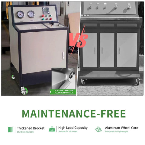 8 inch Heavy Duty industrial grade caster set of 4 with swivel casters and brakes on a maintenance-free cart.