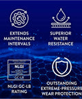 Product benefits of AtomLube Ultra Heavy Duty Red Grease, 2-Pack of 14 Oz. Tubes, including water resistance and NLGI GC-LB rating.