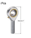 Front view of 4pcs POSB8 Male Rod End Bearing 1/2 Inch Bore and 1/2-20 Right Hand Thread, Self-Lubricating Joint Rod Ends