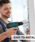 Person installing door with drill; 100 Pack Rubber Door Silencers For Metal Doors Half Inch Diameter Anti Collision Silencer Hinge Outlet Stop Noise Reducer Soft Silicone For Metal Frames Keeps Doors From Slamming And Cuts Noise Gray shown.