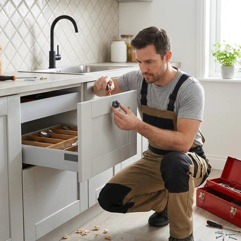 Person using Six Pcs M6 Star Shaped Knobs With Hex Head Screw On Threaded Fasteners for kitchen drawer installation