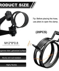 Close-up of 20 Pack 1/2 Inch ID Spring Band Hose Clamps, 12mm Manganese Steel Low Pressure Clips, rust-resistant and flexible
