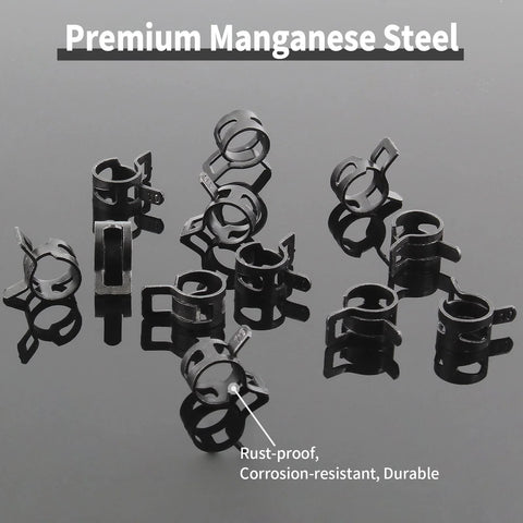 Fifty Pcs Three Eighths Inch Spring Band Hose Clamps 10mm Inner Diameter Fits 10.5 To 11.2mm Hose Outer Diameter 65Mn Manganese Steel