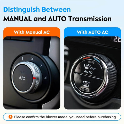 Side-by-side comparison of manual AC and auto transmission controls in Ford vehicles.