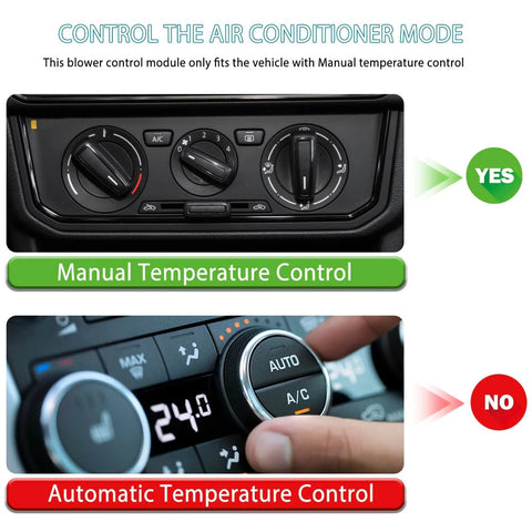 Diagram showing manual and automatic temperature controls highlighting compatibility for a blower motor resistor kit.