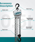 Industrial Grade Manual Chain Hoist 1100 Lb Capacity With 10 Ft Lift Reach And 3 Meter Chain Fall featuring steel hooks and chains.