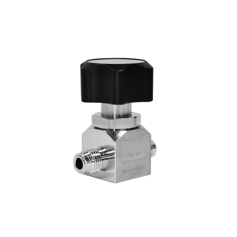 Heavy Duty High Purity Manual Diaphragm Valve In Stainless Steel, One Quarter Inch To One Half Inch, shown in front view