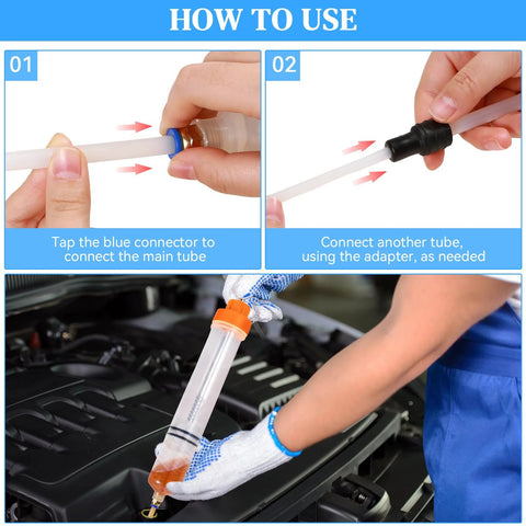 Instructions for using 500cc Fluid Extractor For Automotive Use Manual Oil Transfer Pump Syringe For Gasoline Power Steering And Hydraulic Fluids Lightweight Handheld Oil Extractor With Orange Body Quick Suction Leak Free Operation