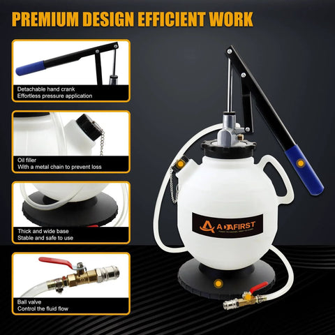 7.5L Manual Transmission Fluid Transfer Pump Kit With 15 ATF Adapters featuring detachable hand crank and spill-free design