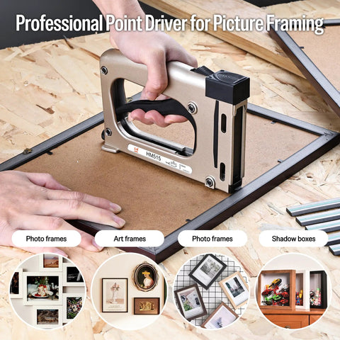 Point Driver HM515 Manual Framing Tool with 1000 flexible nails used for assembling picture frames