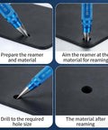 Adjustable 0-14mm Manual Hole Punch Tool for Woodworking and Metalworking, demonstrating drilling process on black material.