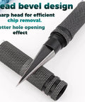 Multipurpose Manual Hole Punch With Adjustable 0 To 14mm Range Reamer Steel Body Hand Drill For Woodworking Metalworking And DIY Projects Tool Box Essential For Model Making Like Gundam Aircraft Car Shells Black Red close-up showing sharp tip and ergonomic grip