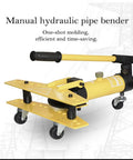 Manual hydraulic pipe bender with compact design, heavy load bearing, durable steel construction for automotive repair use.