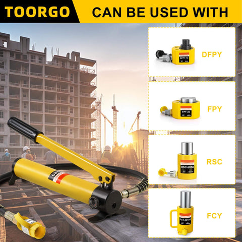 Heavy Duty Hydraulic Hand Pump CP 180 Manual Lift Pump for Cylinders With Up To 700 Kgf Per Cm2 Or 10,000 PSI shown on construction site