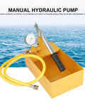 Hydraulic Pressure Test Pump, 2.5Mpa 25KG Manual Hydraulic Water Pressure Test Pump with yellow hose and gauge.