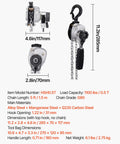 Manual Lever Chain Hoist Half Ton Capacity 1100 Lbs 10 Ft Lift G80 Chain Dual Pawl Brake 360 Degree Hooks with specifications