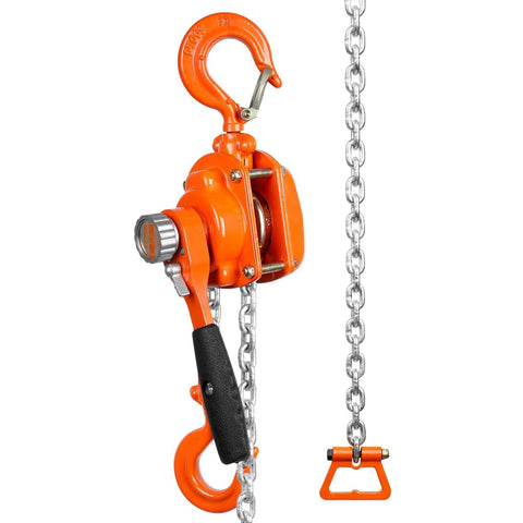 Manual Lever Chain Hoist 1/2 Ton 1100 Lbs Capacity 5 Ft Come Along G80 Galvanized Dual Pawl Brake and 360 Degree Hook, side view