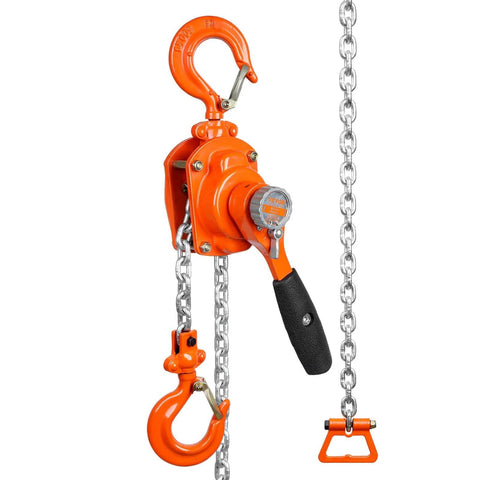 Manual Lever Chain Hoist 1/2 Ton 1100 Lbs Capacity 5 Ft Come Along G80 Galvanized Dual Pawl Brake and 360 Degree Hook