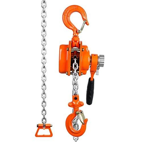 Side view of Manual Lever Chain Hoist 1/2 Ton 1100 Lbs Capacity 5 Ft Come Along G80 Galvanized with Dual Pawl Brake and 360° Hook.