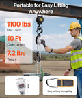 Man using Manual Lever Chain Hoist Half Ton Capacity 1100 Lbs 10 Ft Lift G80 Chain Dual Pawl Brake 360 Degree Hooks For Warehouse