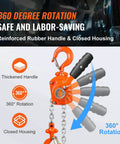 Manual Lever Chain Hoist 1/2 Ton 1100 Lbs Capacity 5 Ft Come Along G80 Galvanized Dual Pawl Brake 360 Degree Hook display features