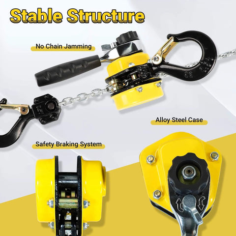 Manual Lever Chain Hoist One Quarter Ton Capacity Portable Come Along With 10 Foot Lift And G80 Chain Hook with alloy steel casing and safety braking system