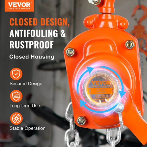 Manual Lever Chain Hoist 1/2 Ton 1100 Lbs Capacity 5 Ft Come Along G80 Galvanized Dual Pawl Brake and 360 Degree Hook