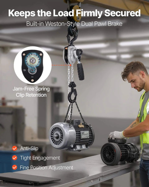 Manual Lever Chain Hoist 0.25 Ton Heavy Duty Come Along 10ft G80 Chain in use lifting motor in warehouse