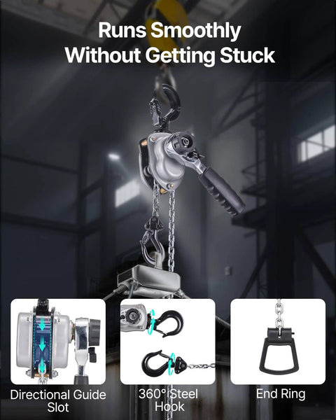 Manual Lever Chain Hoist Quarter Ton 550Lb Capacity With 5 Ft Lift G80 Chain Dual Pawl Brake 360 Rotating Hooks in use