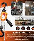Manual Lever Chain Hoist Half Ton 1100 Lbs Come Along With G80 Chain And Swivel Hook 10 Ft Lifting Tool for Warehouse usage demo.