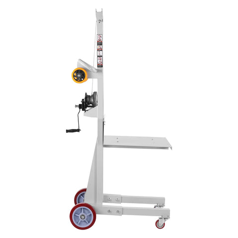 Side view of Material Lift Winch Stacker For Warehouse Use 400 Lb Capacity Pallet Truck Dolly 51.1 Inch Max Lift Height Manual Winch