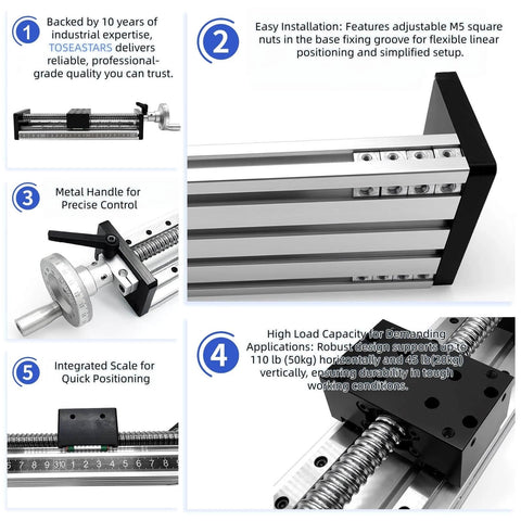 Manual linear stage 80mm motion sliding table, double rail guide ballscrew slide module with handwheel ruler, CNC use.