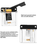 Right Hand Operated Manual Lubricating Pump 5R With 650 CC Capacity, 4 MM Outlet Diameter, front and side views
