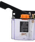 Go-To Manual Lubrication Pump With Lever Piston Left Hand Operation 0.6 L Tank Capacity 650cc Output in clear tank with orange cap