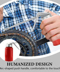 Two Pack 200 Ml Steel Manual Oil Can Pump Oiler for Cars and Motorcycles shown in use, applying oil to a bike chain gear.