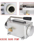 Heavy Duty Manual Oil Pump For CNC Machines And Milling Lathes, 500cc Aluminum Alloy Hand Operated Lubrication Tool, side and top view