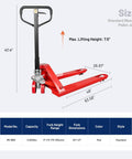 Heavy Duty Manual Pallet Jack Workhorse For Industrial Use With 5500 Lb Capacity And 48 Inch By 27 Inch Forks Durable PU Wheels Standard Duty Forklift For Warehouse And Factory Tasks NORTHSKY showing dimensions and features.