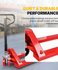 Heavy Duty Manual Pallet Jack Workhorse for industrial use with 5500 lb capacity, 48 inch by 27 inch forks, durable PU wheels