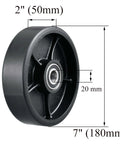 Manual pallet jack steering wheels set 7 x 2 inch with pre installed bearings, black polyurethane tread on cast iron wheel