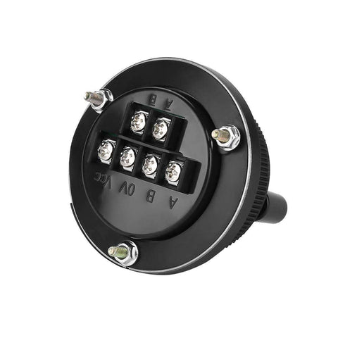 Back view of Pro Grade Handwheel Pulse Encoder For CNC Mills And Router Control, 60mm Diameter, 100PPR, 5V, Aluminum Alloy, Six Terminals.