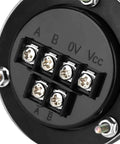 Back view showing terminals of the Pro Grade Handwheel Pulse Encoder For CNC Mills And Router Control, 60mm Diameter, 100PPR, 5V Aluminum Alloy, Black.