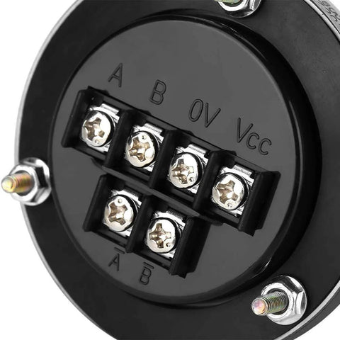 Back view showing terminals of the Pro Grade Handwheel Pulse Encoder For CNC Mills And Router Control, 60mm Diameter, 100PPR, 5V Aluminum Alloy, Black.