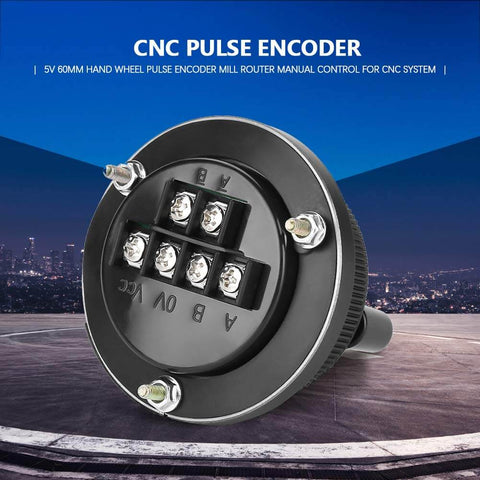 Pro Grade Handwheel Pulse Encoder For CNC Mills And Router Control, 60mm Diameter, 100PPR, 5V Aluminum Alloy, Six Terminals, Black