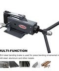 Manual Steel Bending Brake With Four Inch Capacity and 2.5 Ton Press Bench Top Mounted 90 Degree Bender on white background.