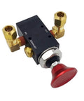 PartLogix Three Way Push Pull Manual Tailgate Dump Air Valve Kit showing valve with brass elbows and red handle