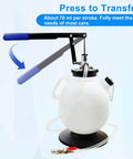 7.5 Liter Manual Transmission Fluid Pump Kit With 15 ATF Adapters showing pump handle and container, 70ml per stroke